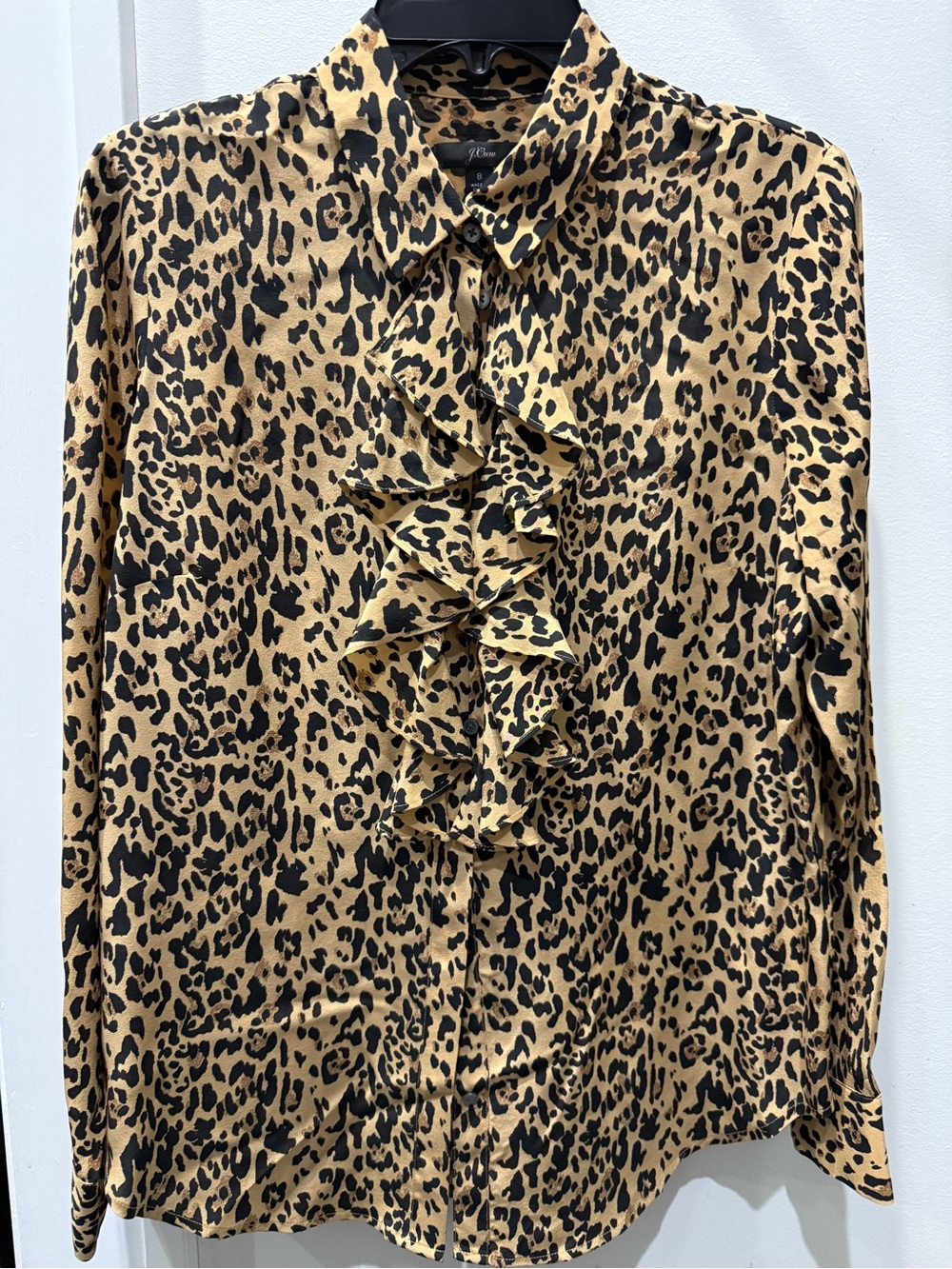 J. Crew Leopard Ruffle Button-Down Shirt - Tan & Black
